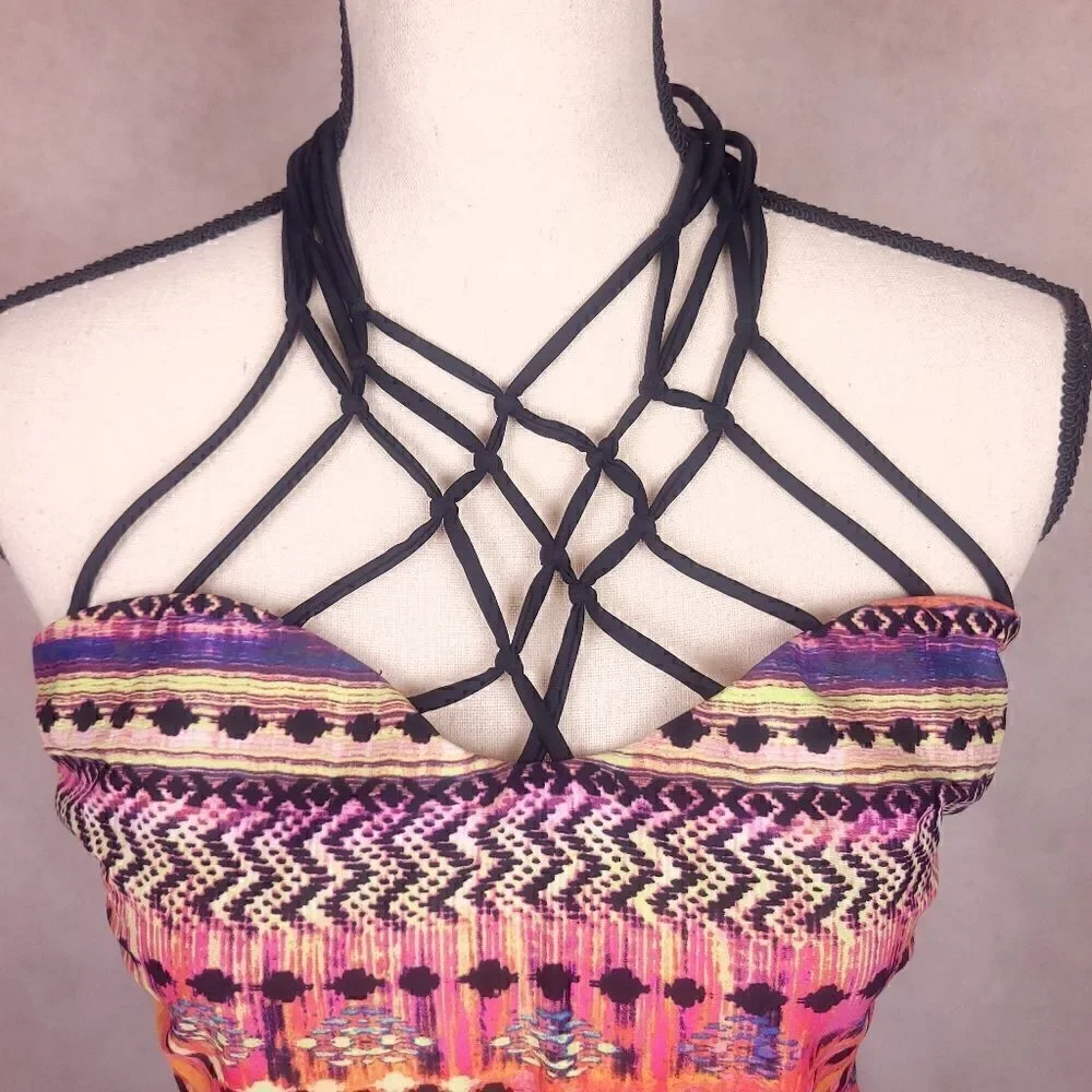 Island Escape Multicolor Geometrical Print Tankini Swim Top Size 12